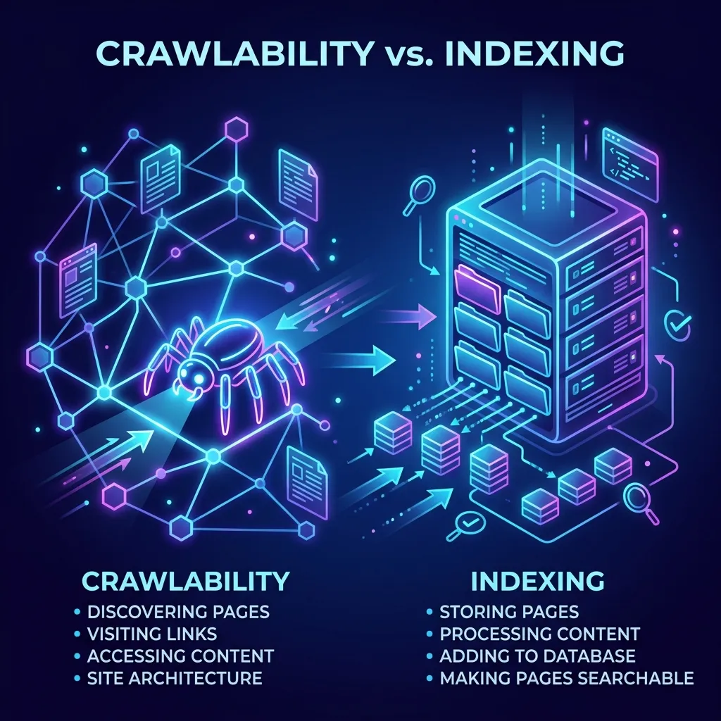 Crawlability vs Indexing Diagram