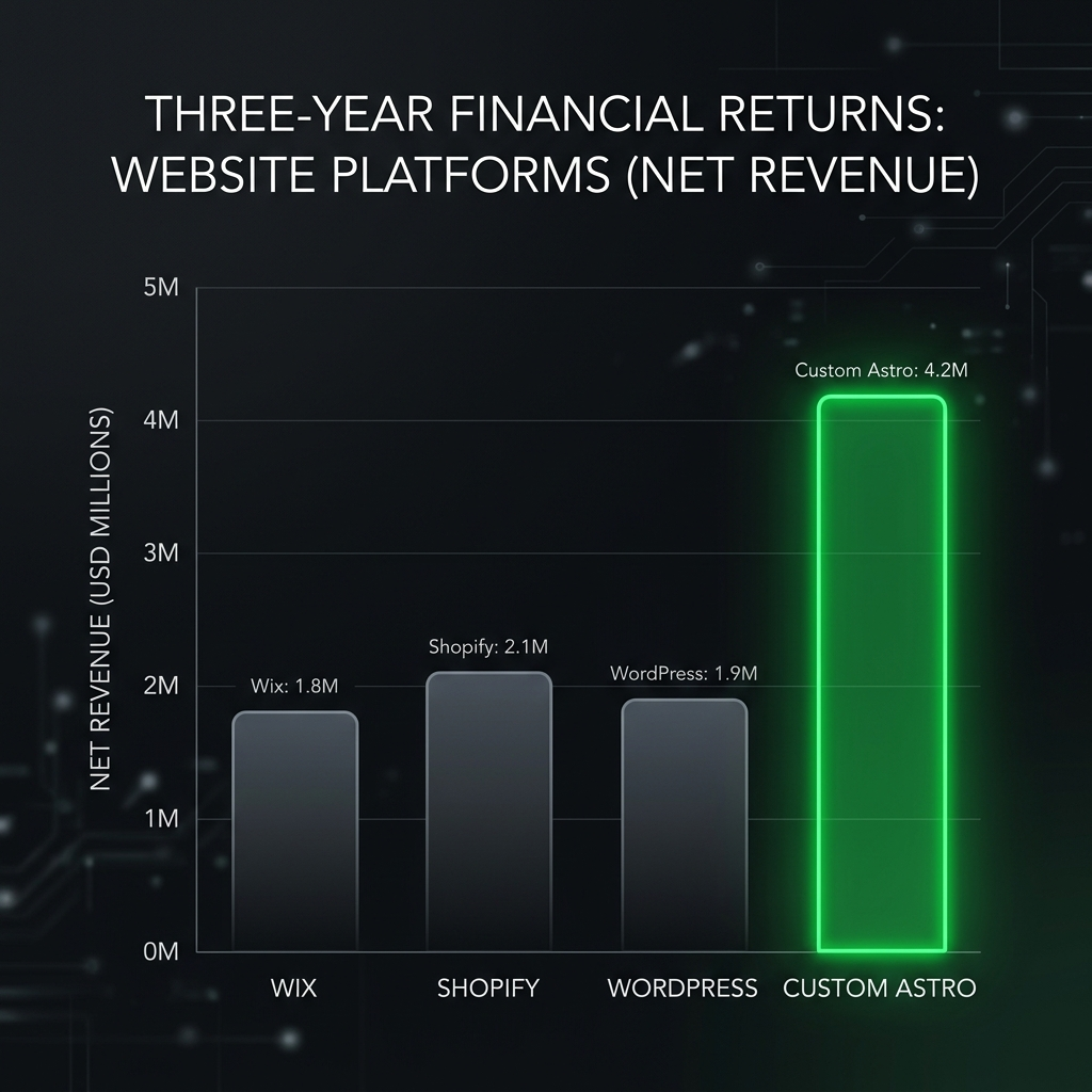 Three-Year Revenue Growth chart comparing manual vs automated business operations